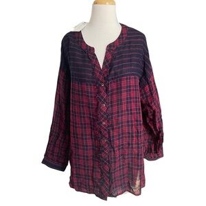 Skies Are Blue Cotton Plaid Blouse Top Size 1X NWT